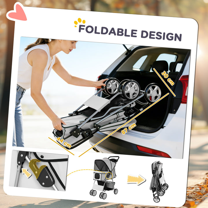 Dog Pram, Pet Stroller with Reflective Strips, Foldable Cat Stroller w