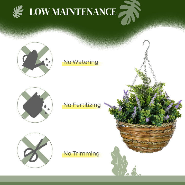 Set of Two Artificial Hanging Lavender Flower Pots - Purple