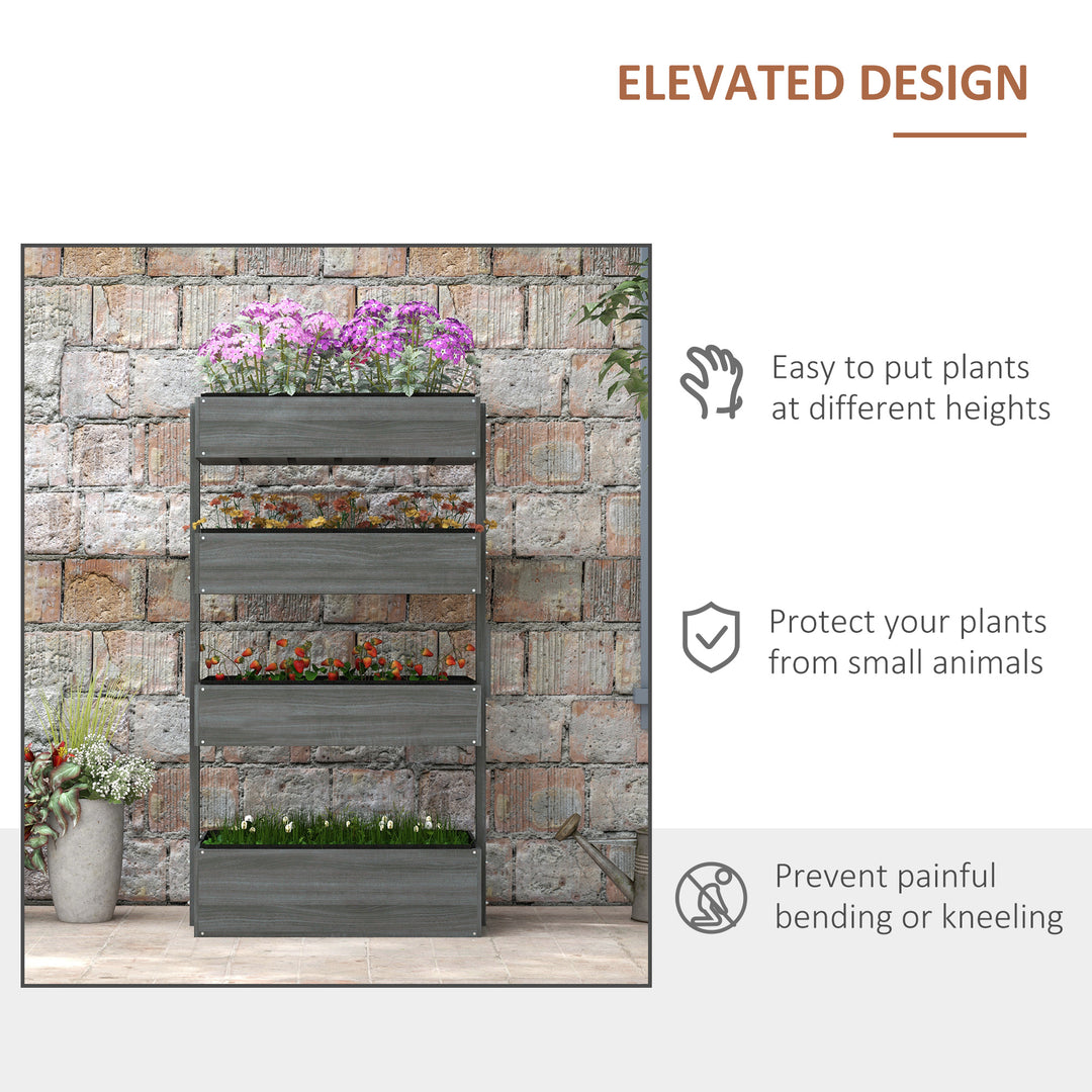Four-Tier Basket Wooden Plant Stand - Grey
