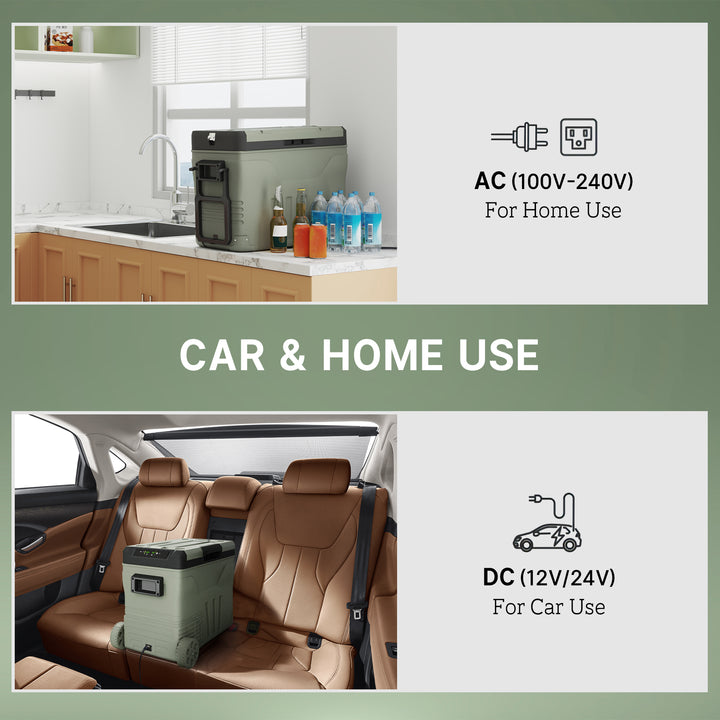 45L Two Compartment Car Fridge Cooler - Green