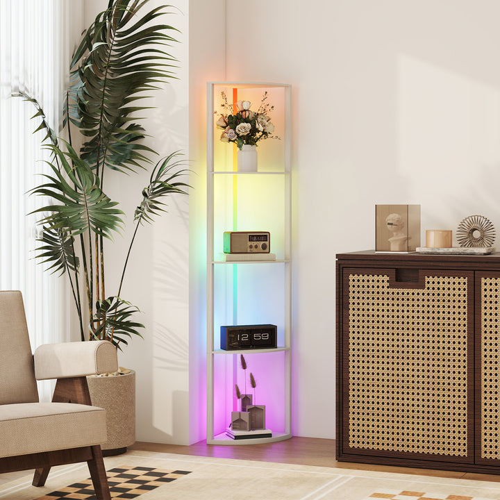 RGB LED Floor Lamp with Shelves, 4-Tier Dimmable Standing Lamp with Re