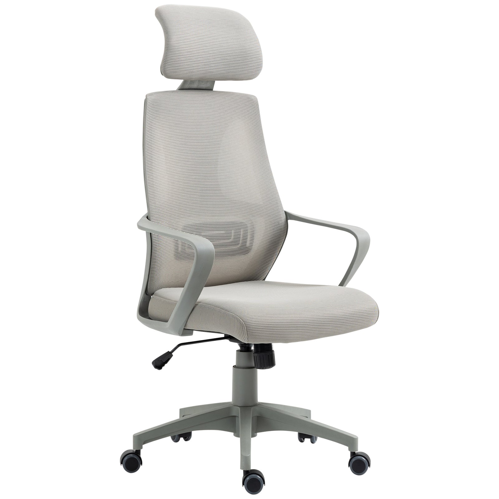 Ergonomic Office Chair, High Back Computer Chair, Mesh Desk Chair with Lumbar Support, Headrest, Wheel, Adjustable Height, Grey