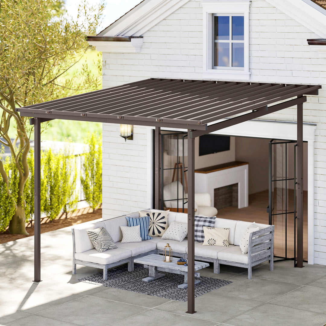 3 x 3(m) Garden Pergola with Waterproof Metal Roof, Lean to Pergola Hardtop Gazebo, Wind-resistant Outdoor Sun Shade, Easy to Assemble