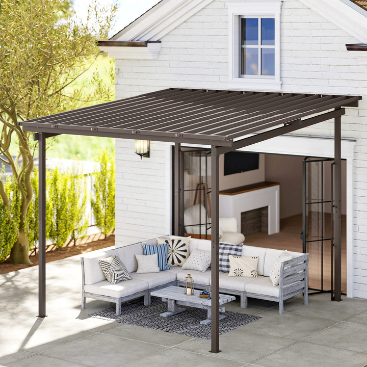 3 x 3(m) Garden Pergola with Waterproof Metal Roof, Lean to Pergola Hardtop Gazebo, Wind-resistant Outdoor Sun Shade, Easy to Assemble