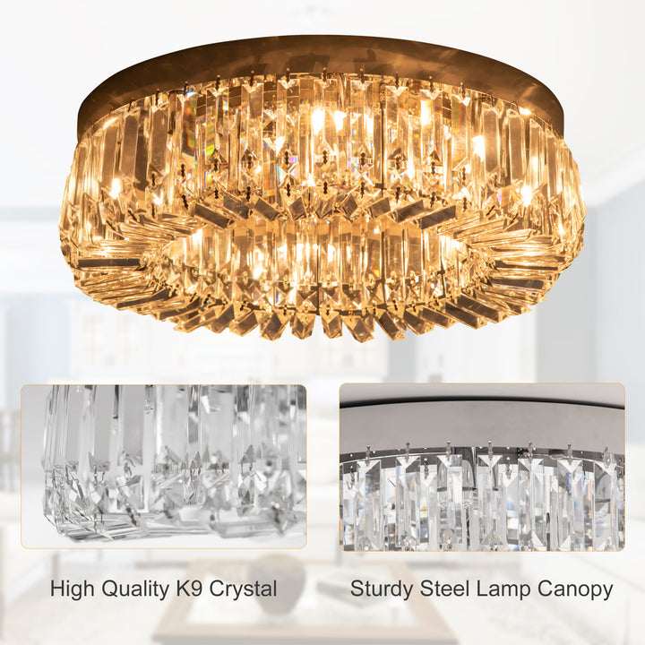 MCL Crystal Ceiling Light Modern Chandeliers Stainless Steel Pendant Lights with Crystal Decorations for Living Room Bedroom Dining Room Hall Silver
