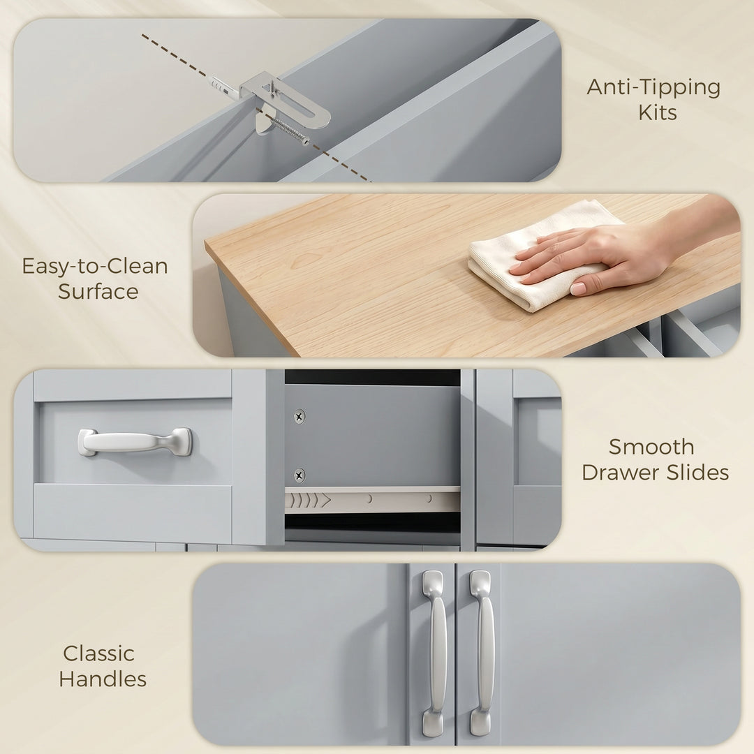 Sideboard Buffet Cabinet, 140 cm Kitchen Storage Cabinet with 4 Drawer