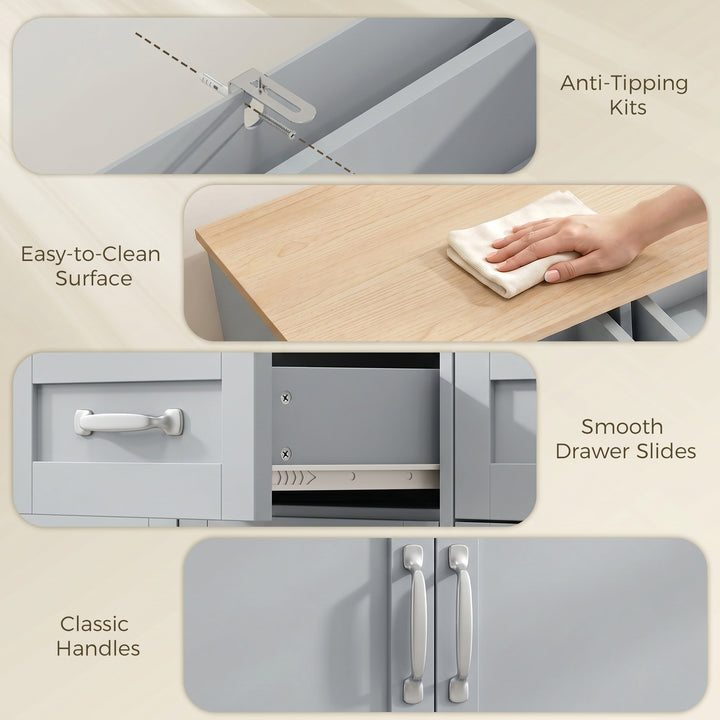 Sideboard Buffet Cabinet, 140 cm Kitchen Storage Cabinet with 4 Drawer