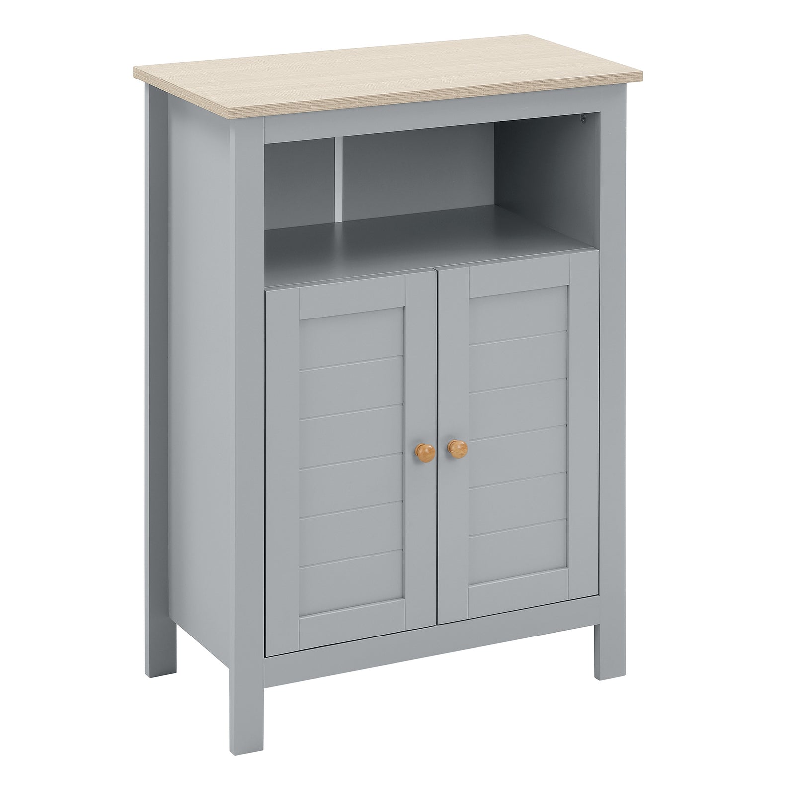 Bathroom Floor Cabinet, Free Standing Cupboard with Double Doors and Adjustable Shelf for Kitchen, Hallway, Living Room, Grey
