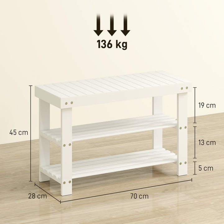 Two Shelf Bamboo Shoe Storage Bench - Natural Finish