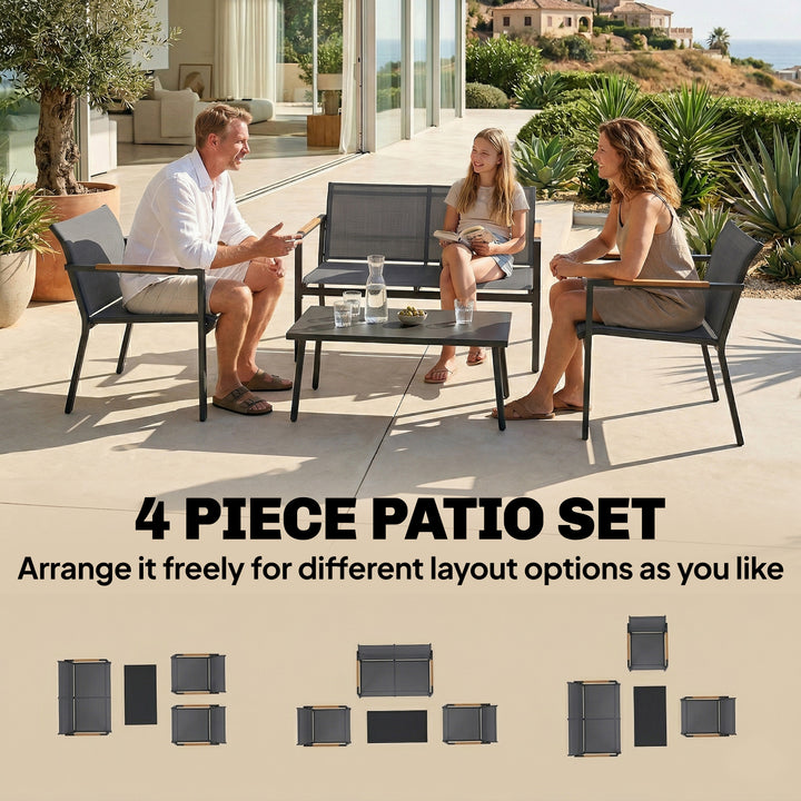 4 Seater Garden Furniture Set with Loveseat, Armchairs, Table, Metal G