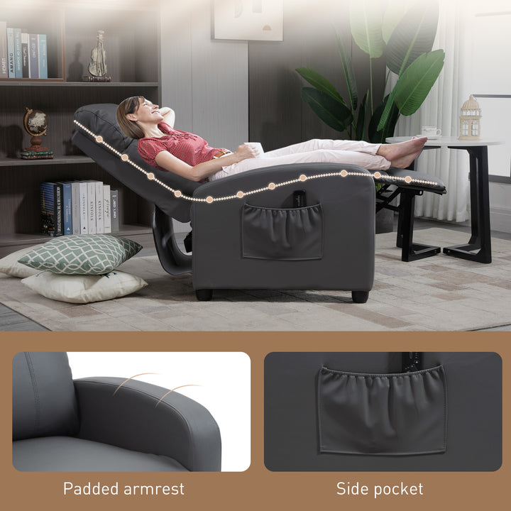 Recliner Armchair, Massage Faux Leather Push Back Reclining Chair with Adjustable Leg Rest, Side Pocket, for Home Living Room Theatre, Grey
