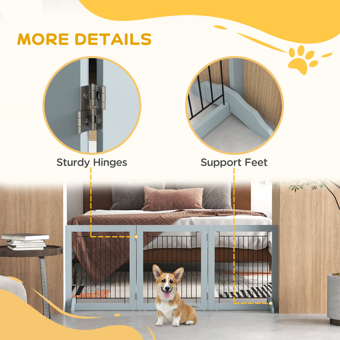 Foldable Pet Gate, with Three Panels & Two Support Feet - Grey