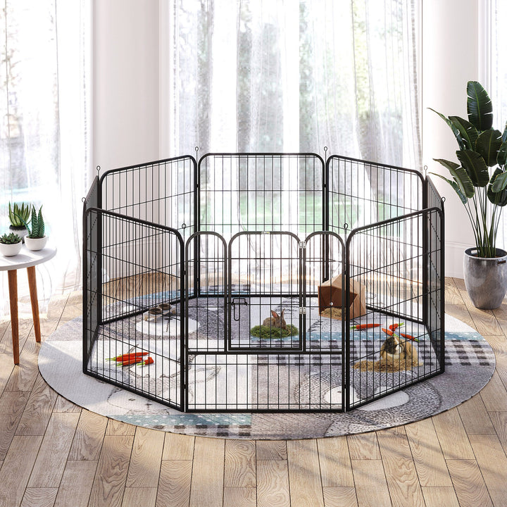 8 Panels Heavy Duty Puppy Playpen, for Small and Medium Dogs, Indoor and Outdoor Use - Black