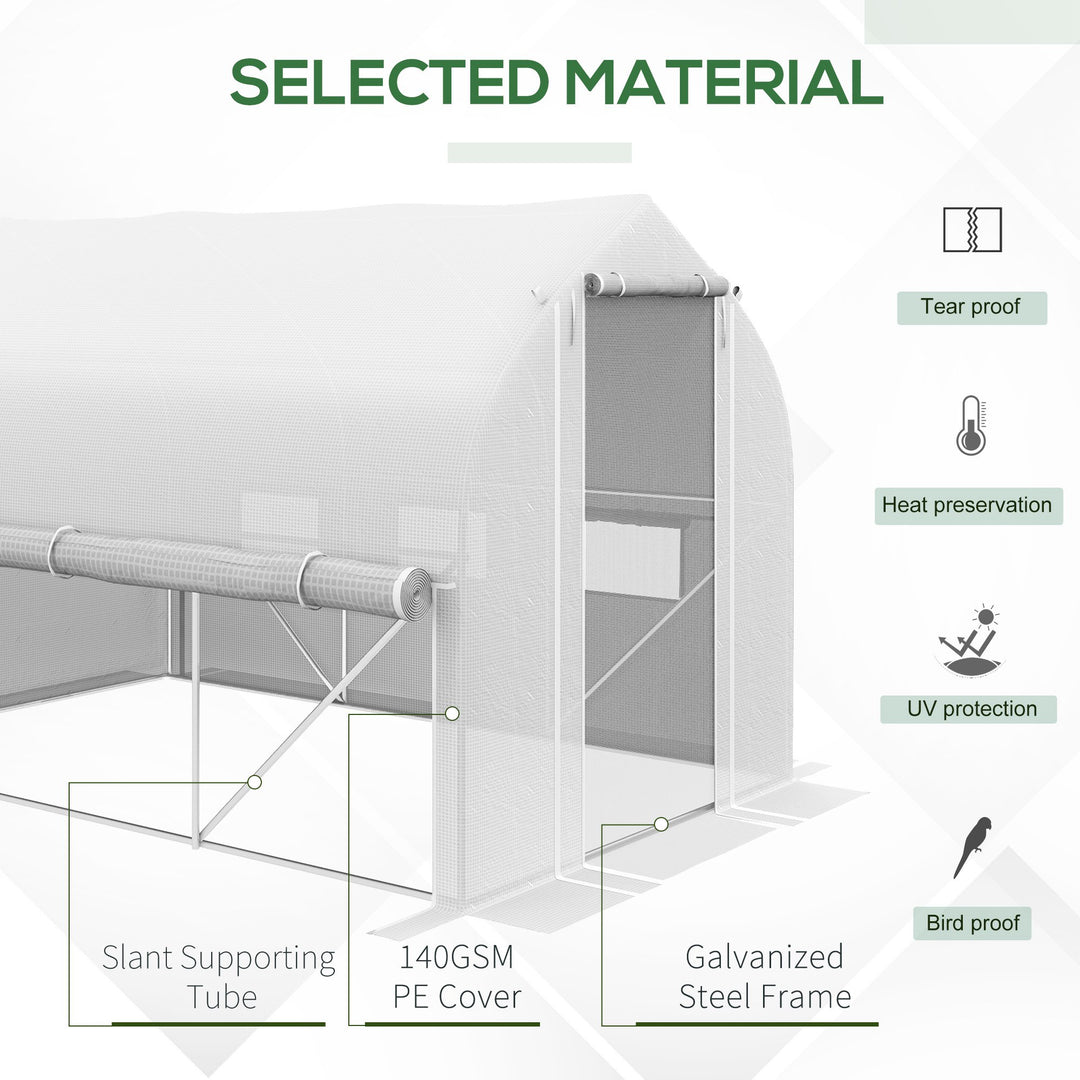 3 x 2(m) Walk-in Polytunnel Greenhouse, Zipped Roll Up Sidewalls, Mesh Door, 6 Mesh Windows, Tunnel Warm House Tent with PE Cover, Complimentary Plant Labels and Gloves, White