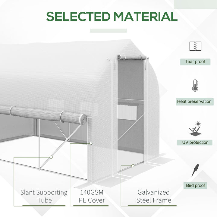 3 x 2(m) Walk-in Polytunnel Greenhouse, Zipped Roll Up Sidewalls, Mesh Door, 6 Mesh Windows, Tunnel Warm House Tent with PE Cover, Complimentary Plant Labels and Gloves, White