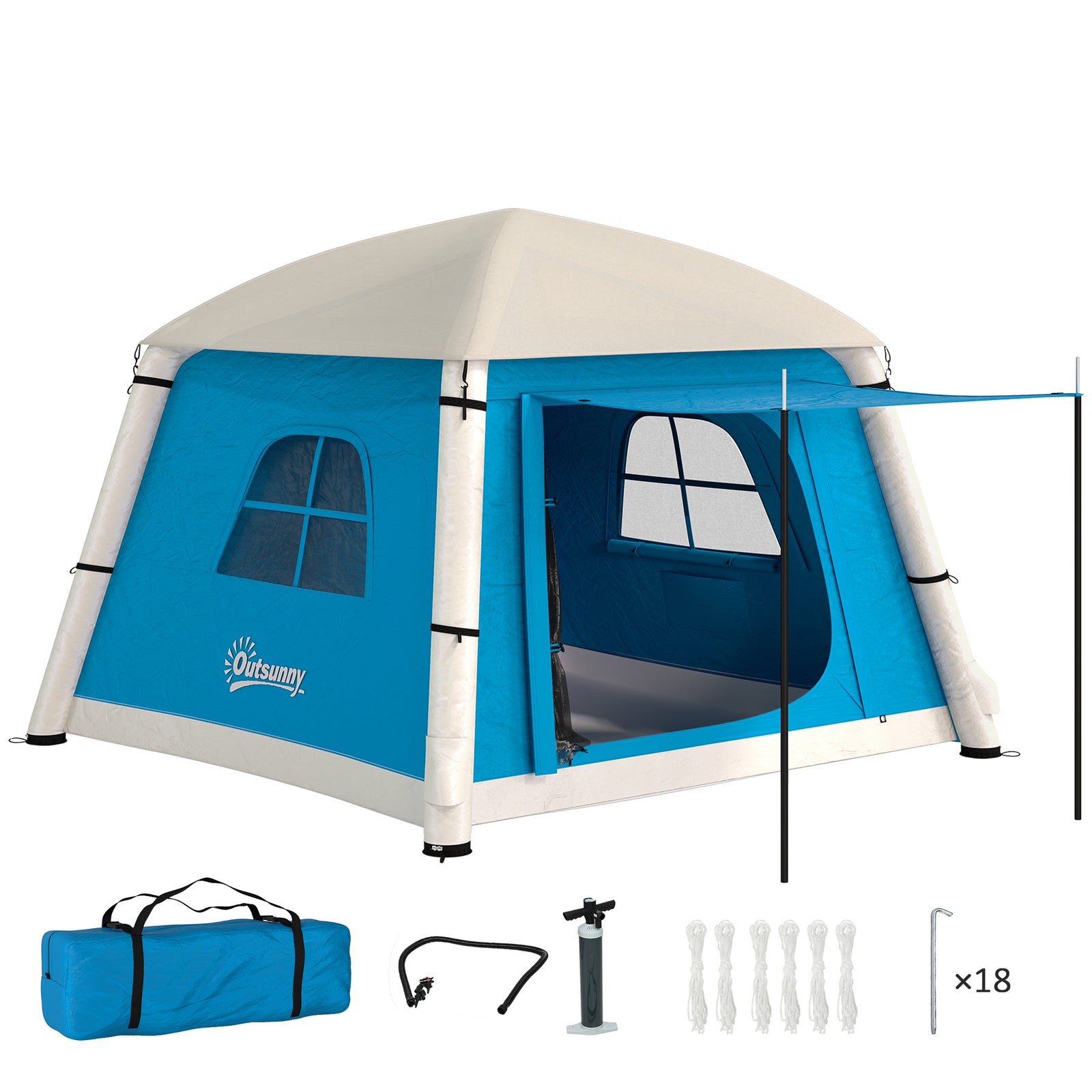 Inflatable Camping Tent w/ Hand Pump, Easy Setup 1/2 Person Blow Up Tent Waterproof 190T Taffeta w/ Mesh Windows, Doors and Carry Bag, Light Blue