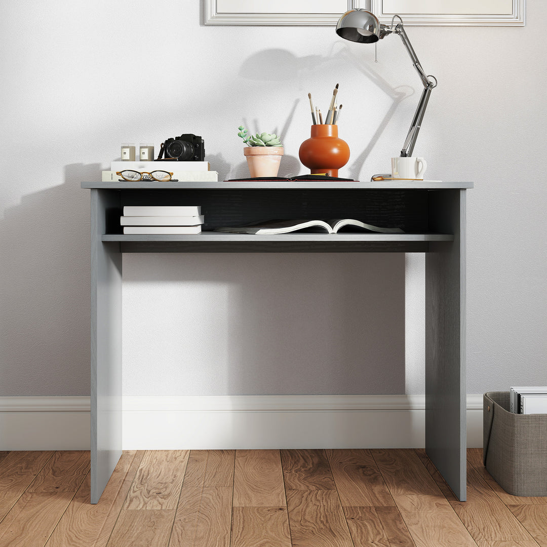 Modern Computer Desk, Home Office Table, Small Writing Desk with Storage Shelf, 90 x 50cm, Grey