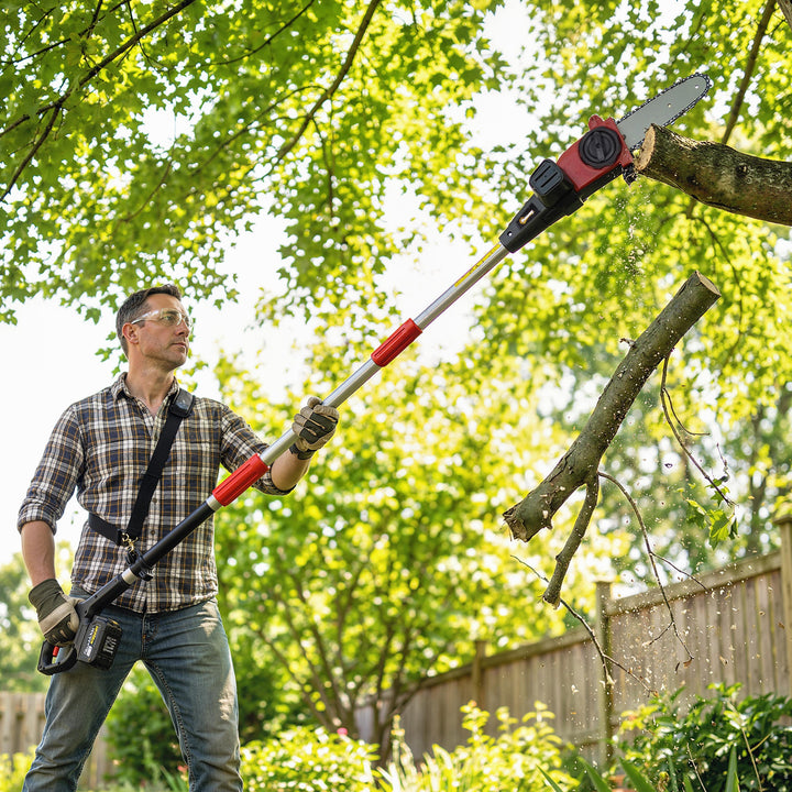18V 8" Cordless Pole Chainsaw, 1.94m/2.56m Electric Chainsaw with 2 x 