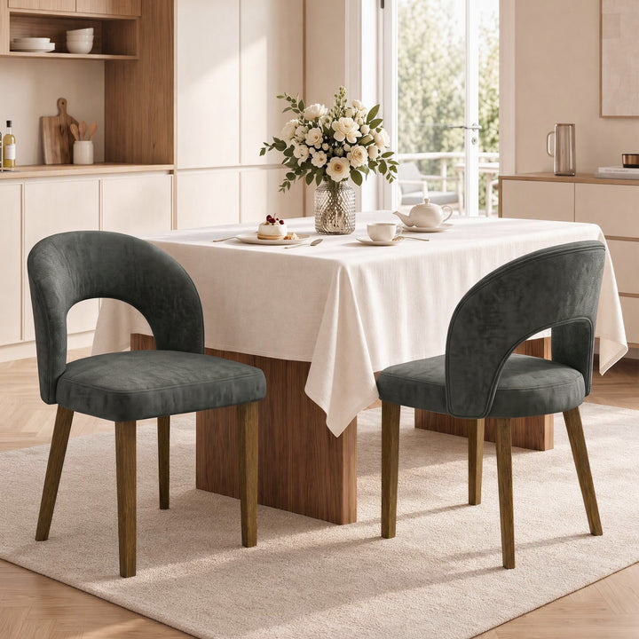 Modern Dining Chairs Set of 2, Chenille Upholstered Ergonomic Kitchen - view 2