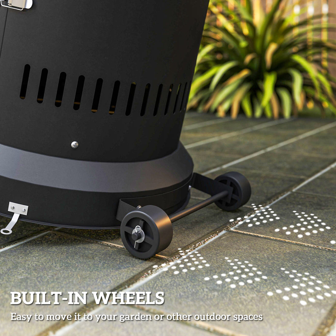 11 KW Freestanding Gas Patio Heater, Adjustable Outdoor Garden Propane Heater with Tip-Over Switch, Wheels, Pulse Ignition, Tank Room with Openable Door, Black