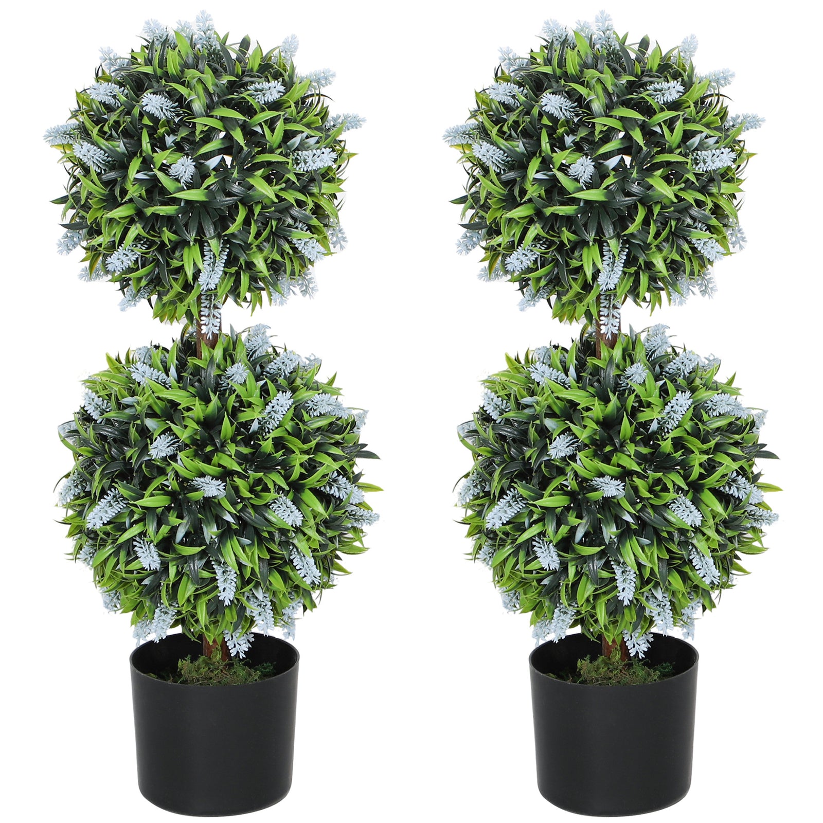 Set of 2 Decorative Artificial Plants Ball Trees with Lavender Flowers in Pot Fake Plants for Home Indoor Outdoor Decor, 70cm, Blue
