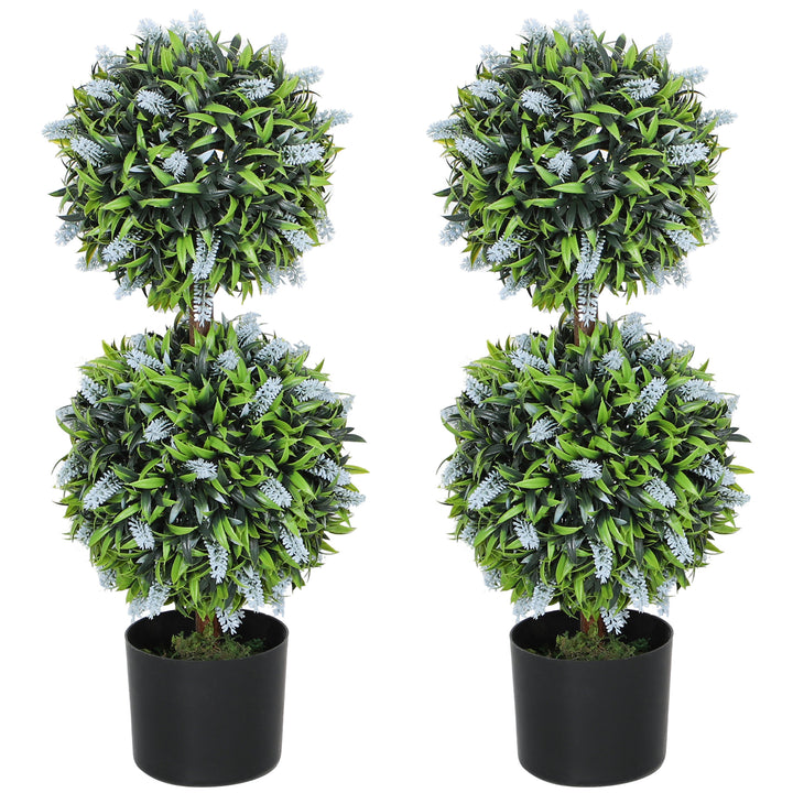 Set of 2 Decorative Artificial Plants Ball Trees with Lavender Flowers in Pot Fake Plants for Home Indoor Outdoor Decor, 70cm, Blue