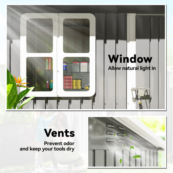 7 x 4ft Galvanised Steel Garden Shed, with Lock and Gloves - Grey