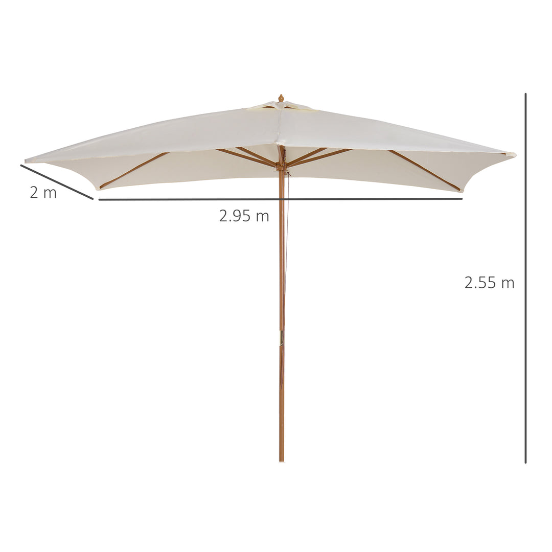 Outsunny 2 x 3m Wooden Garden Parasol Umbrella Outdoor Sun Shade Canopy, Cream White
