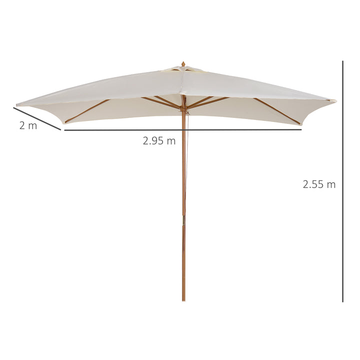Outsunny 2 x 3m Wooden Garden Parasol Umbrella Outdoor Sun Shade Canopy, Cream White