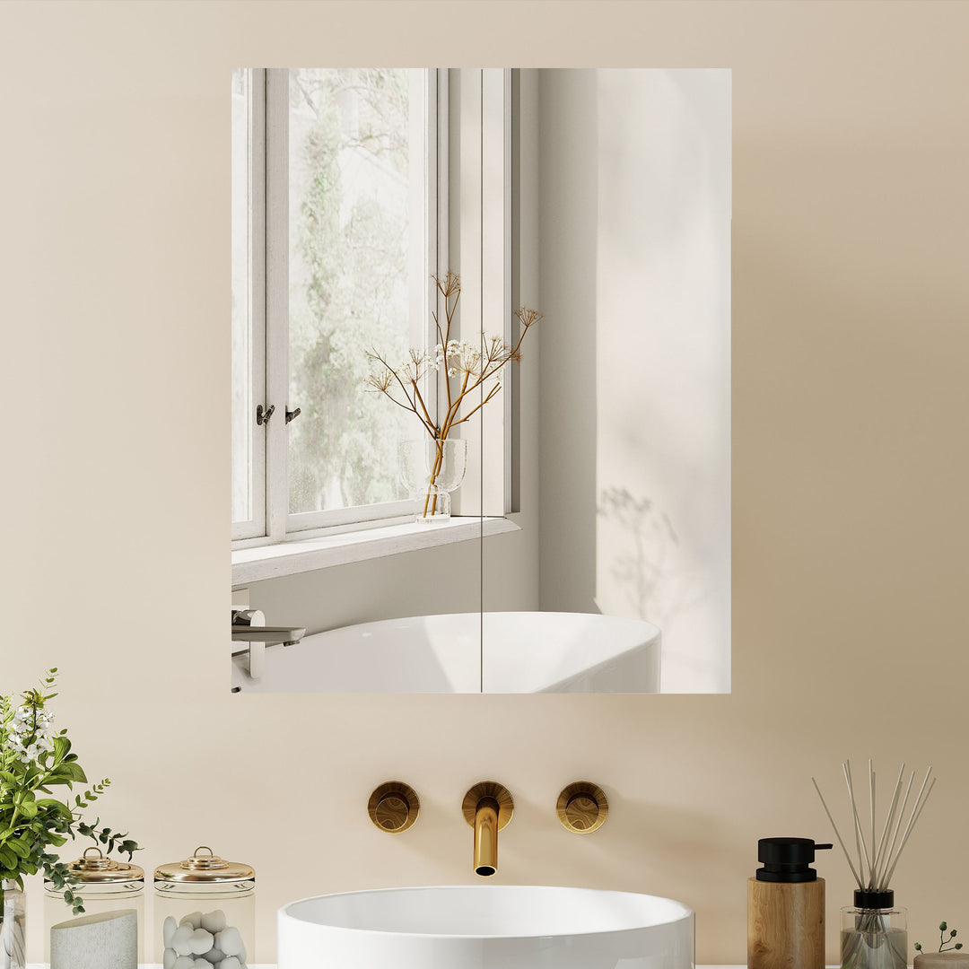 Wall Mounted Bathroom Mirror Storage Cabinet w/ Door Adjustable Shelf,