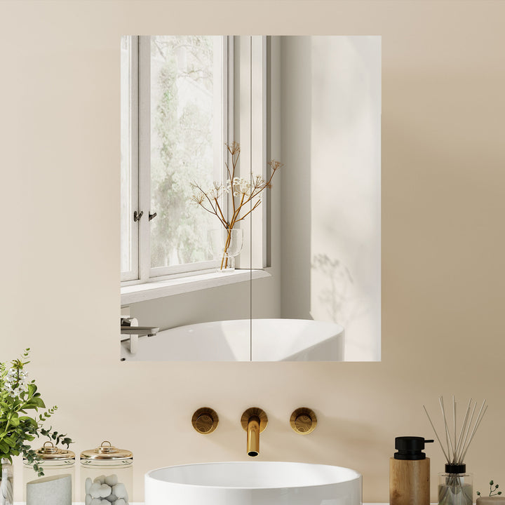 Wall Mounted Bathroom Mirror Storage Cabinet w/ Door Adjustable Shelf,