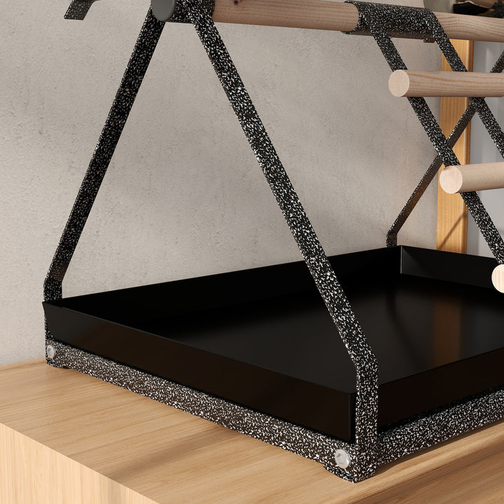 MCL Parrot Stand Bird Stand w/Wood Perch Ladder Feeder Removable Tray