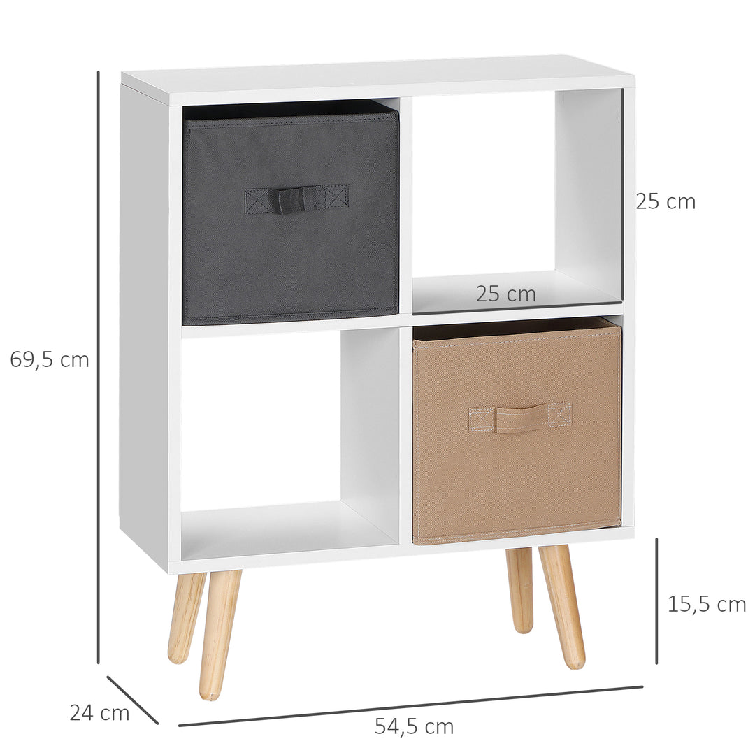 Freestanding 4 Cube Unit Cabinet Unit w/ 3 Fabric Drawers Handles Home Office Storage Shelves