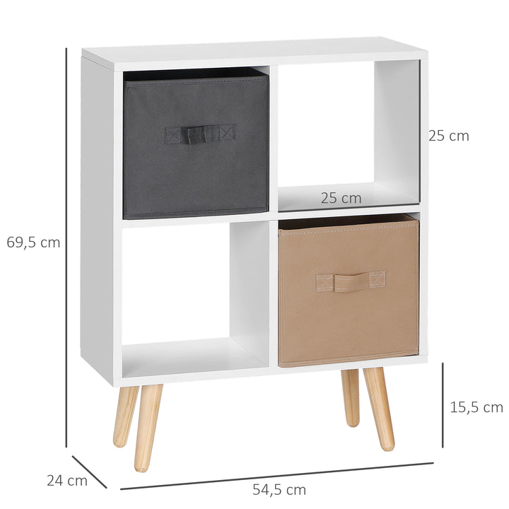 Freestanding 4 Cube Unit Cabinet Unit w/ 3 Fabric Drawers Handles Home Office Storage Shelves