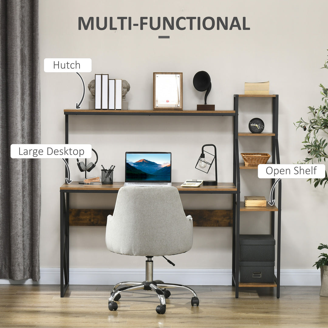 Computer Desk with Bookshelf, Industrial Writing Table with 6 Tier Storage Shelves for Home Office, Bedroom, Study, 150 x 55 x 138cm, Rustic Brown