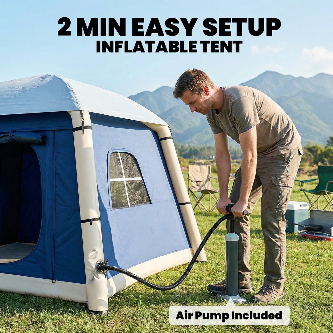 Inflatable Camping Tent w/ Hand Pump, Easy Setup 1/2 Person Blow Up Te