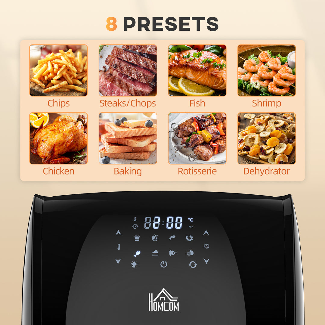 HOMCOM 12L 8 in 1 Digital Air Fryer Oven with Air Fry, Roast, Broil, Bake, Dehydrate, Rapid Air Circulation and 60-Minute Timer, 1800W, Black