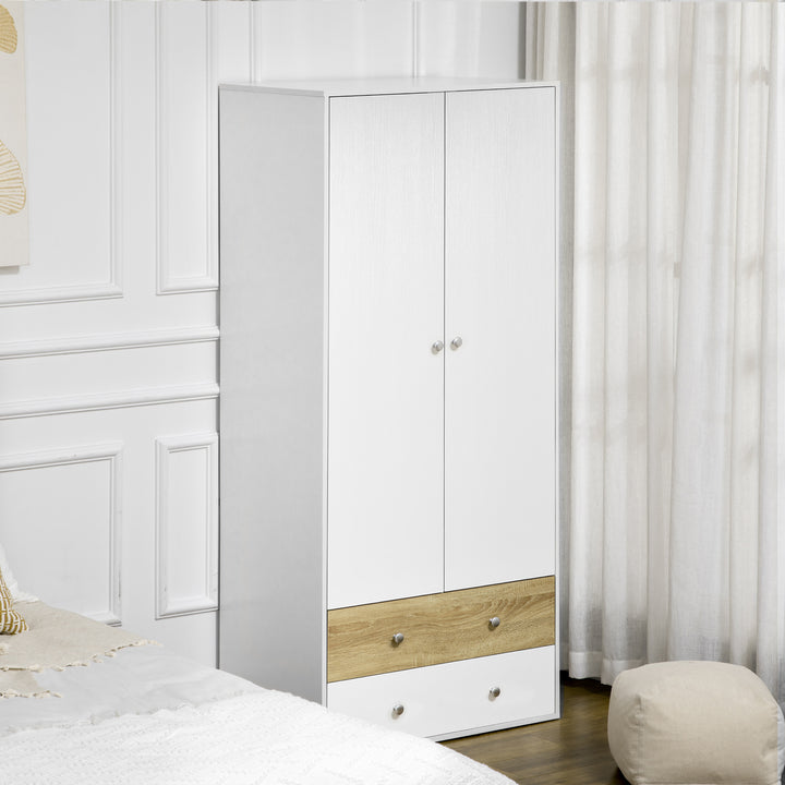 MCL 2-Door Wardrobe with 2 Drawers, Hanging Rod and Anti-tipping Straps for Bedroom Clothes Storage Organisation, White