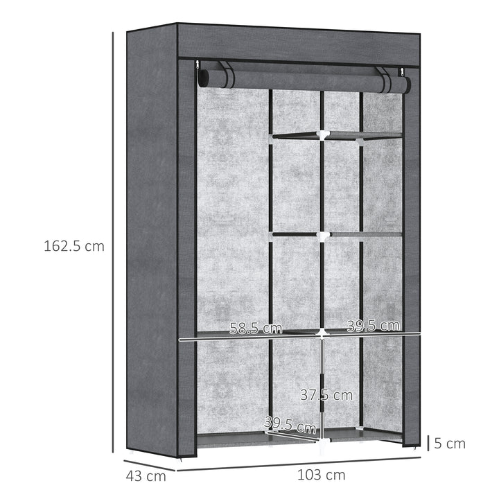 Rail and Six Shelf Fabric Wardrobe - Dark Grey