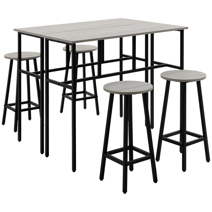 HOMCOM Bar Table and Stools, 2 Breakfast Tables with 4 Stools, Counter Height Dining Tables & Chairs for Kitchen, Living Room, Grey | Aosom UK