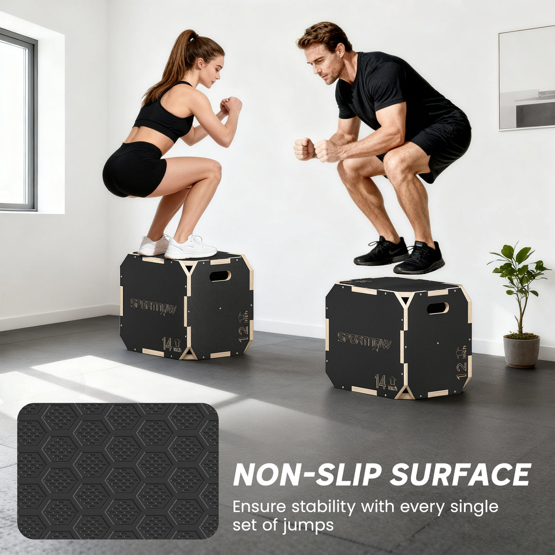 Non-Slip Plyo Box, Corner-free Wooden Jump Box, 31 x 36 x 41 cm