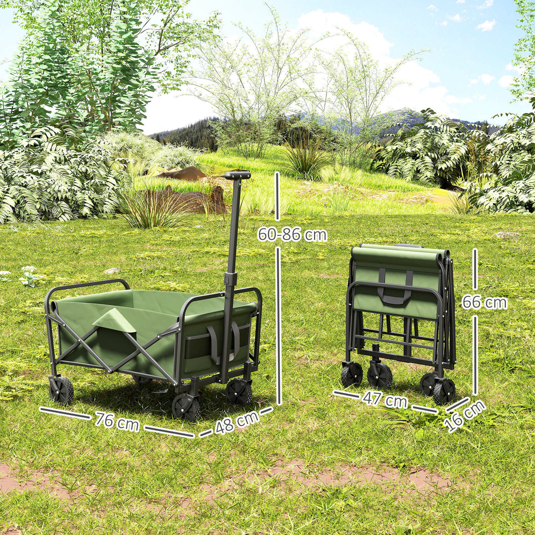 62L Festival Trolley on Wheels, Garden Folding Trolley Cart, 120kg Heavy Duty Collapsible Folding Wagon with Adjustable Handle and Carrying Bag for Beach, Camping, Festival, Green