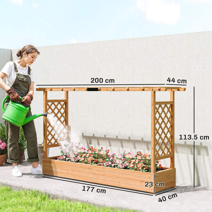 Raised Planter with Trellis, Wooden Raised Bed for Garden with Hanging Roof and Drainage Holes, Outdoor Planter Box