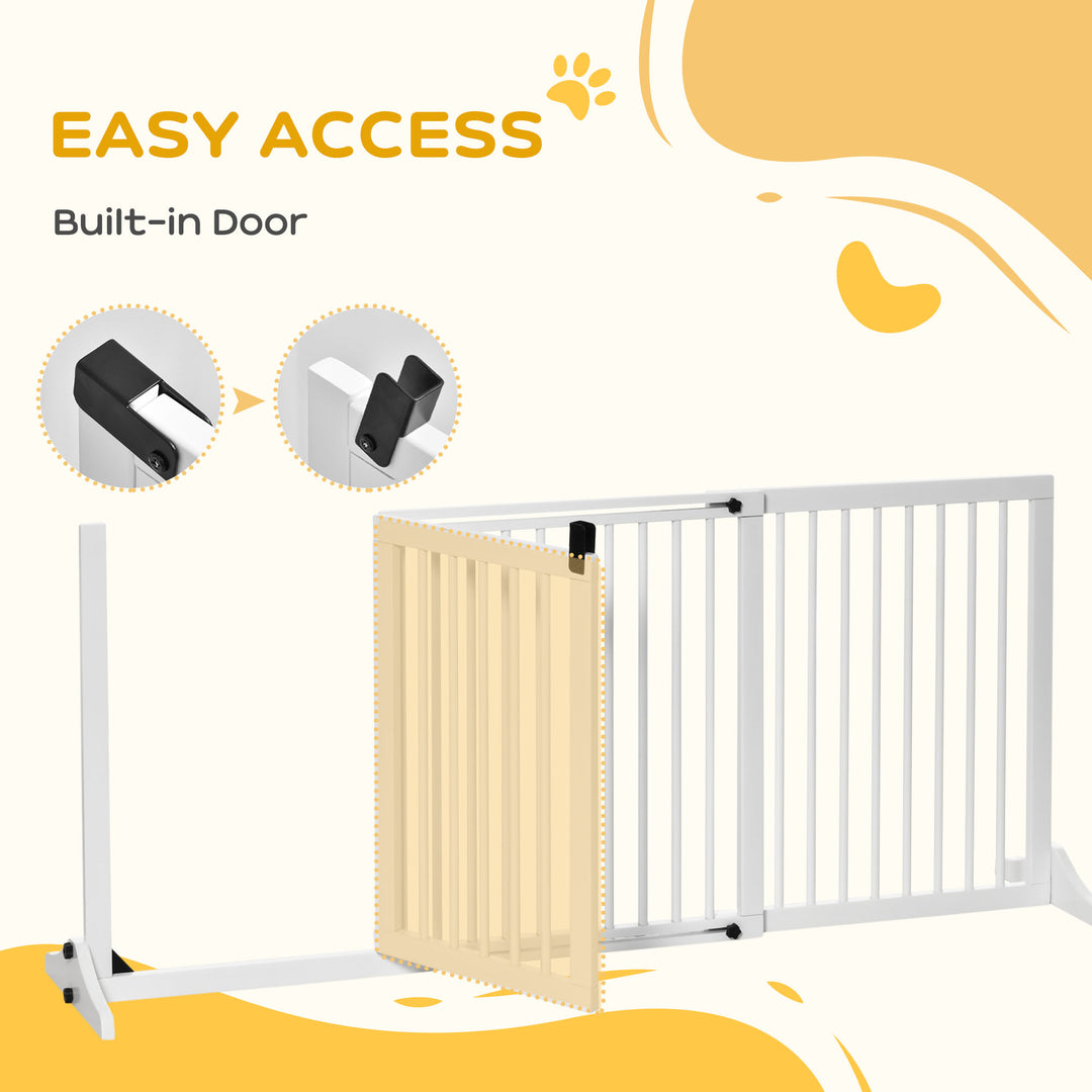 Wooden Dog Gate, Dog Fence Indoor, Freestanding Dog Barrier, Adjustable Lockable Fence with 3 Panels, 71H x 113-166W cm, White