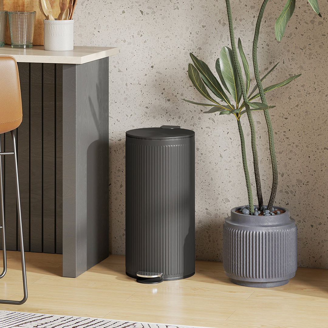 MCL 30 Litre Pedal Kitchen Bin with Soft Close and Stay Open Lid, Rubbish Bin with Removable Inner Bucket for Kitchen, Office, Home, Black