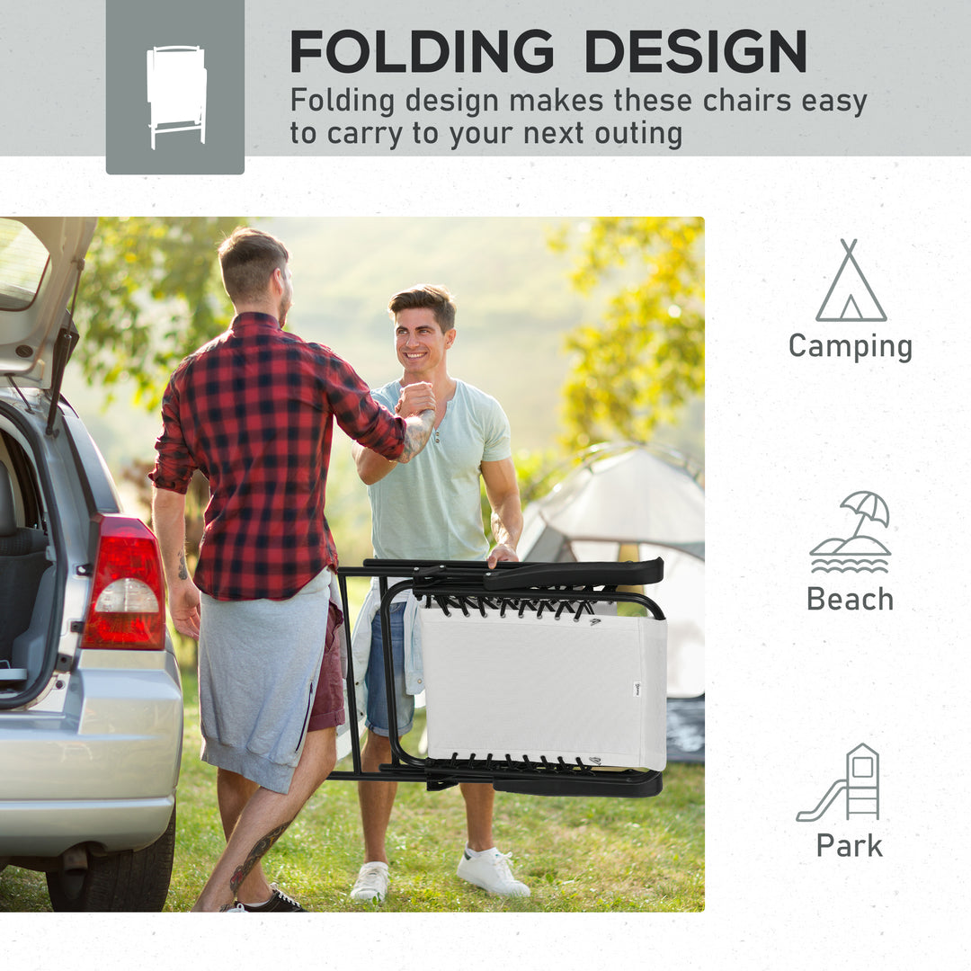 Set of 6 Patio Folding Chair Set, Garden Portable Outdoor Chairs with Armrest and Breathable Mesh Fabric Seat and Backrest, for Camping, Beach, Deck, Lawn, Cream White
