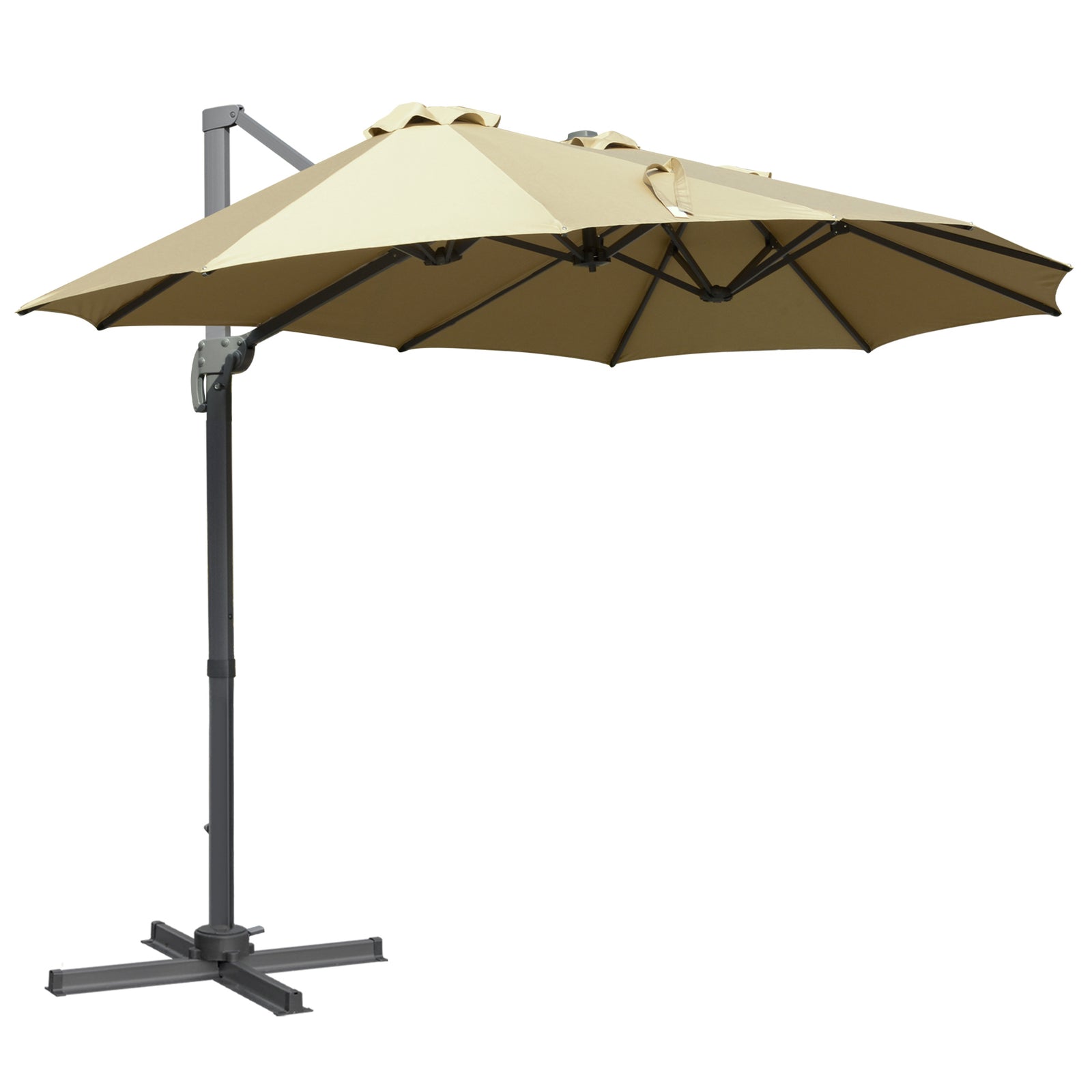 4.5 m Patio Parasol, Large Double-Sided Rectangular Garden Umbrella with Crank Handle, 360° Cross Base for Bench, Outdoor, Khaki