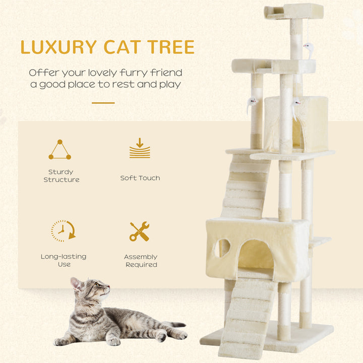 PawHut Multi-Level Cat Tower, Sisal Kitten Tree with Scratch Post, Climbing Toy Bed, 181cm(H), Durable | Aosom UK