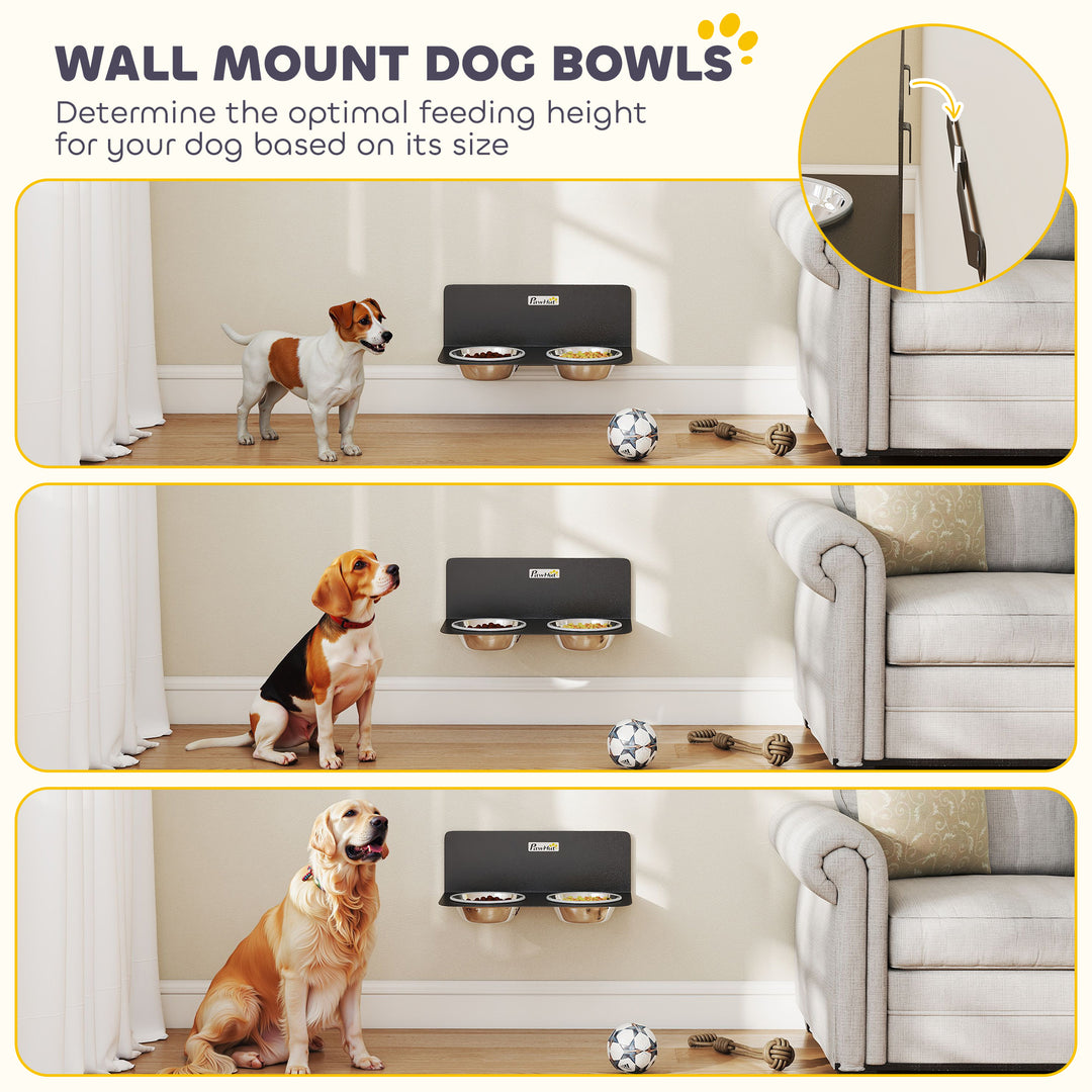 Wall Mount Dog Bowls, Adjustable Height Raised Dog Feeding Station wit