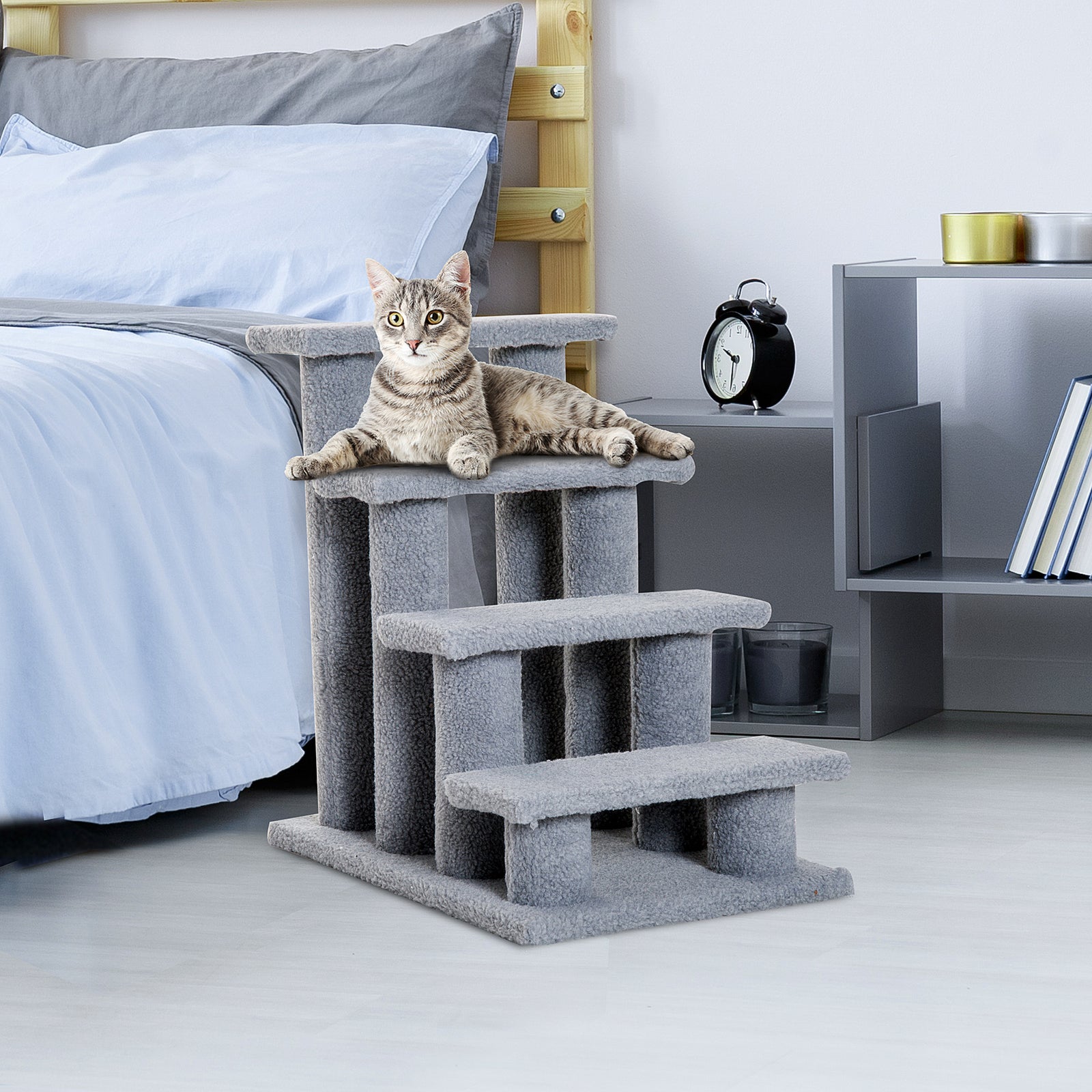 Dog Steps for Bed 4 Step Pet Stairs for Sofa Dog Cat Climb Ladder 63x43x60 cm Grey